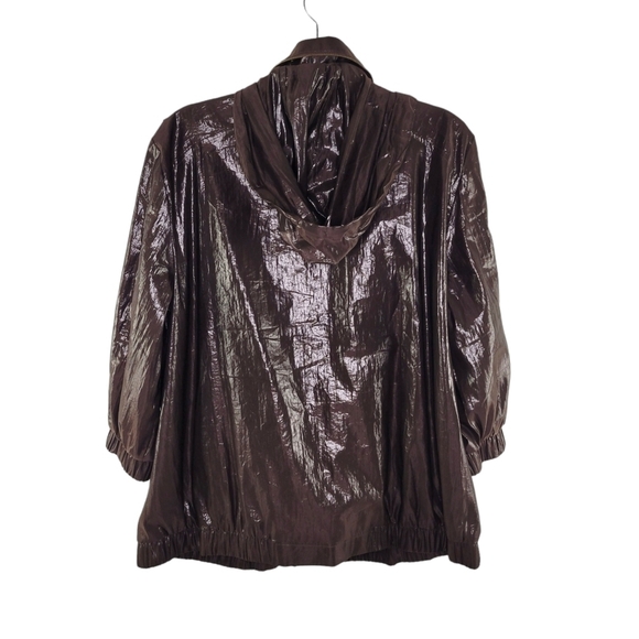 Chico's Brown Waxed Shiny 3/4 Sleeve Bomber Jacket Chico's Size 3/Womens Size 16 - Picture 3 of 11